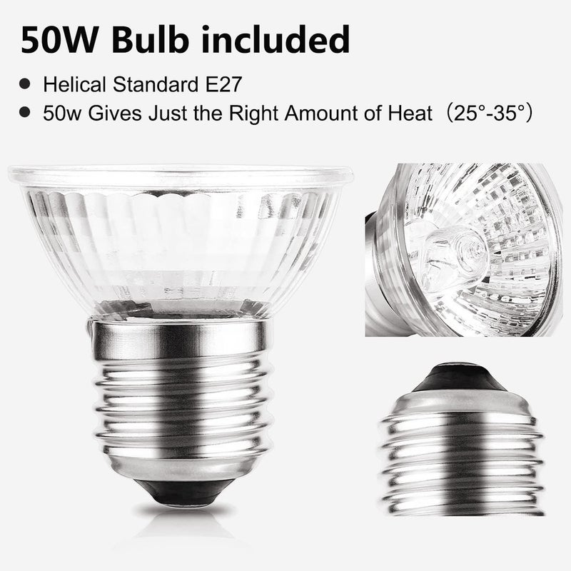 PewinGo 4 -Pack 50W UVA UVB Heat Lamp Bulbs for Reptiles, Heating Emitter Bulbs for Amphibian, Terrariums, Cages, for Tortoise, Snake, Frog, Lizard, Chameleon, Hermit Crab, Cockatoo. Halogen, Orange - Image 2
